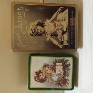 Vintage 2 RARE Chocolat Lindt & The Tinsmith's Craft Tin Storage Cans